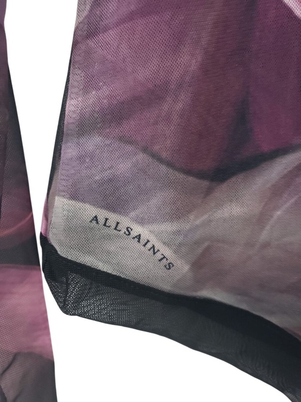AllSaints Elia Margeaux Bodysuit Black Purple Long Sleeeve Mesh Mock Neck Goth - Picture 6 of 10